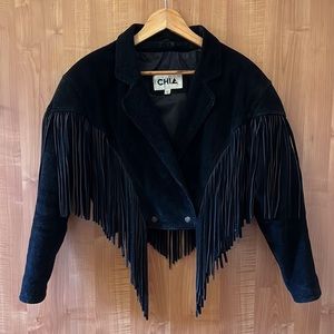 80’s Fringe Jacket Chia Black Suede Western Style Rocker Chick